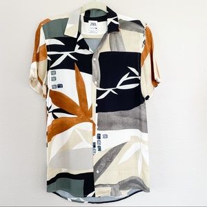 Zara Men’s Relaxed Fit Button Down Tropical Shirt Size Small